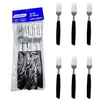 Kit 6 Peças Garfo de Mesa Cabene Cabo Plástico Preto