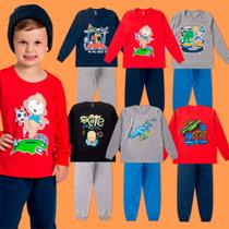 Kit 6 Peças - Infantil Meia Estação Conjunto Menino 3 Blusas De Frio + 3 Calças Moletom