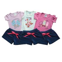 KIT 6 Peças Infantis Menina Camiseta e Short Verão KIT 6 Peças Infantis Menina Camiseta e Short Verão