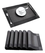 Kit 6 Peças Jogo Americano Mesa Jantar Pvc Limpa Fácil - Preto