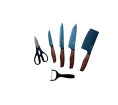 Kit 6 Peças Jogo de Facas Aço Inox Chef + Geral + Descascador + Tesoura Onistek