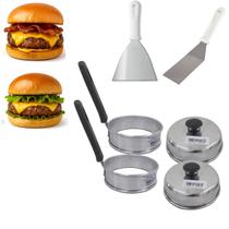 Kit 6 Peças Lanchonete Hamburgueria Chapa Lanche Hambúrguer Artesanal Espátulas Modelador