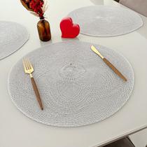 Kit 6 Peças Lugar Jogo Americano Redondo Flor Decorativo Sousplat Mesa Posta Cinza