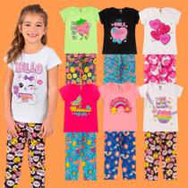 Kit 6 Peças Menina 3 Camisetas + 3 Legging Conjunto Infantil e Juvenil Estampado Inverno