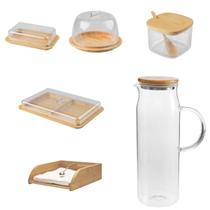 Kit 6 Peças Mesa Posta Linha Bambu Com Jarra De Vidro Ou Kit 6 Peças Mesa Posta Linha Bambu Com Jarra De Vidro Ou