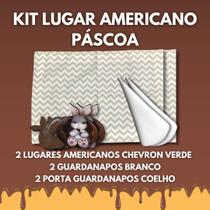 Kit 6 Peças Mesa Posta Lugar americano+porta+guardanapo - Chevron Verde