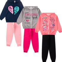 Kit 6 peças Moletom Com Zíper Capuz Infantil Juvenil Menina