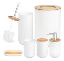 Kit 6 Peças Para Banheiro Lavabo Moderno Bambu Plástico ABS