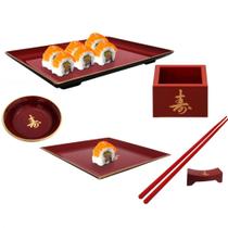 Kit 6 Pecas para Comida Japonesa Pratos Copo Molheira Hashi Hashioki Nihon Shikko