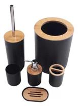 Kit 6 Peças Para Lavabo Banheiro Moderno Bambu Plástico ABS