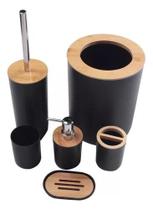 Kit 6 Peças Para Lavabo Banheiro Moderno Plástico ABS Bambu Kit 6 Peças Para Lavabo Banheiro Moderno Plástico ABS Bambu
