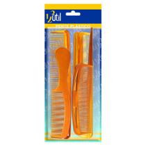 Kit 6 Peças Pente de Plástico Profissional Completo Marrom