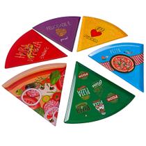 Kit 6 Peças Prato para Servir Pizza Triangulo Triangular Decorado Formato Fatia