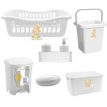 Kit 6 peças Quarto Bebê kit Higiene Cesto Organizador Caixa Rattan Lixeira Balde Infantil