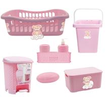 Kit 6 peças Quarto Bebê kit Higiene Cesto Organizador Caixa Rattan Lixeira Balde Infantil