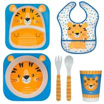 Kit 6 peças Refeição para Bebê Tigrinho + Babador com Bolso