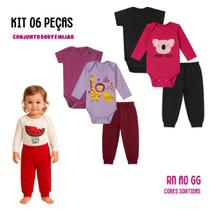 Kit 6 peças Roupa Bebê Body e Mijão com punhos, menino e menina Suedine 100 algodão, Enxoval Atacado recém nascido, P M G e GG Kit 6 peças Roupa Bebê Body e Mijão com punhos, menino e menina Suedine 100 algodão, Enxoval Atacado recém nascido, P M G e GG