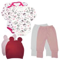 Kit 6 Peças Roupinhas de Bebê Body Longo Mijão Touca Inverno