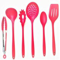 Kit 6 Peças Silicone Inteiriço Vermelho Com Pinça 25.5 Cm.