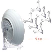 Kit 6 Peças Suporte P/ Pratos Acrílico Transparente 12,5cm