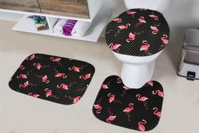 Kit 6 Peças Tapete Banheiro 2 Jogos Completos Preto Flamingo