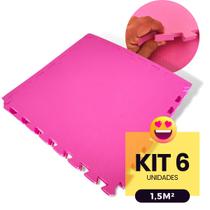 Kit 6 Peças Tapete Infantil Placa EVA Estilo Tatame 50x50cm 10mm (1,5m²) Emborrachado p/ Crianças Bebes Exercícios c/ Encaixe + Bordas Acabamento