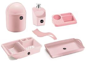 Kit 6 Peças Utensílios Para Cozinha Com Lixeira E Escorredor De Louças UZ