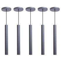 Kit 6 Pendente Luminária Tubo Cinza 30 Cm
