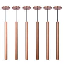 Kit 6 Pendente Luminária Tubo Cobre Rose Gold 50 Cm + Lâmpada LED Branco Frio - Iluminar Ambiente