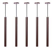 Kit 6 Pendente Luminária Tubo Marrom 40Cm Canopla 6cm