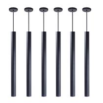 Kit 6 Pendente Tubo Preto 50cm Canopla 6cm
