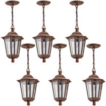 Kit 6 Pendentes de Teto Luminárias Vintage Colonial 18x58cm Marrom Iluminação Decoração Kit 6 Pendentes de Teto Luminárias Vintage Colonial 18x58cm Marrom Iluminação Decoração