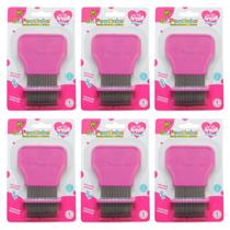 Kit 6 Pente Fino Inox Rosa Piolhos e Lêndeas - Dr. Pentinho
