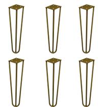 Kit 6 Pés de Metal 25 CM Hairpin Legs Rack e Puffs Dourado G41