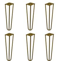 Kit 6 Pés de Metal 25 CM Hairpin Legs Rack e Puffs Dourado G41