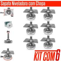 Kit 6 Pés Niveladores 5/16 Base Sapata Mesa Armários Etc C/ Chapas Puff Cama Box Cadeiras Sofas Armarios