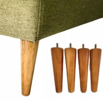 Kit 6 Pés Palito 17cm Madeira Para Sofás Poltronas C/ Buchas