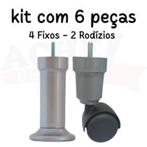 KIT 6 PÉS PARA CAMA BOX ou BAÚ CASAL- 4 FIXOS 2 RODIZIOS