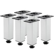 Kit 6 Pés Para Móveis 150mm Em Alumínio Escovado Com Regulagem De Alturan Conjunto Proteção Móveis Puffs Sofá Cama Mesa Instalação Por Parafusos