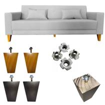 Kit 6 Pés Trapézio 9cm Madeira Mel E Tabaco Para Sofá