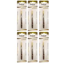 Kit 6 Pinça Aço Inox Ponta Dourada Inclinada 1304 - Sekich