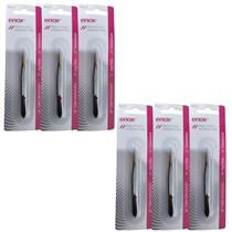 Kit 6 Pinça Design Sobrancelha Ponta Dourada Fina 701 - Enox