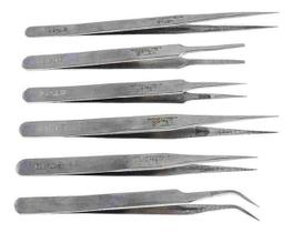 Kit 6 Pinça Fórceps Relojoeiro Joalheiro Aço Ourives Pilh