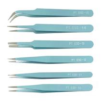 KIT 6 Pinças Anti Estática Artesanato Eletrônica Estética Azul KIT 6 Pinças Anti Estática Artesanato Eletrônica Estética Azul