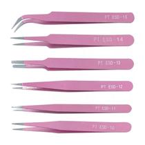 Kit 6 Pinças Anti Estática Artesanato Eletrônica Estética Rosa