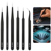 Kit 6 Pinças Antiestáticas De Precisão Para Manutenções Kit 6 Pinças Antiestáticas De Precisão Para Manutenções