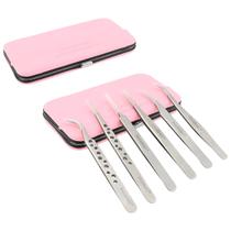 Kit 6 Pinças Nagaraku Extensão de Cílios c/ Case Estojo Rosa