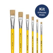 Kit 6 Pincéis Chato 815 Tigre para Pintura Tintas Guache ou Acrílica uso Escolar ou Artesanato em Papel Tela Tecido Mdf