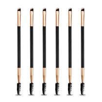 Kit 6 Pincéis Duplo Ponta Chanfrada e Escovinha Sobrancelha