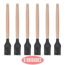 Kit 6 Pincel Culinário Silicone Preto Cabo Bambu Cheff